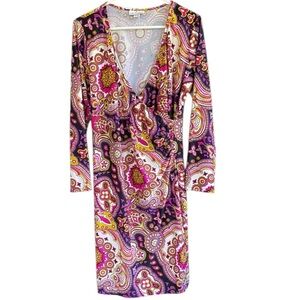 EUC Jude Connolly Diane Faux Wrap Stretch Dress Black Paisley Large Retail $248
